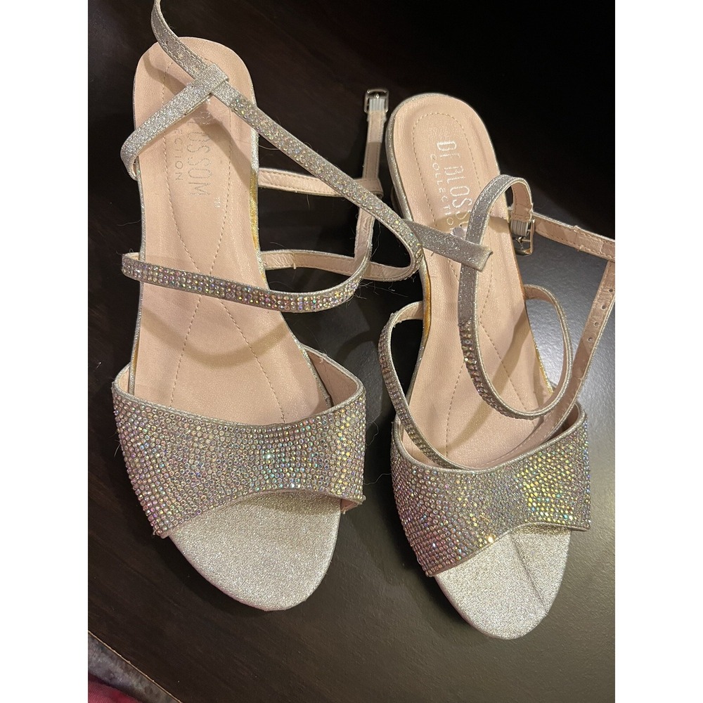 De Blossom Collection Formal Open Toe Heels Women's Size 8‎ 1/2 Rhinestone EUC